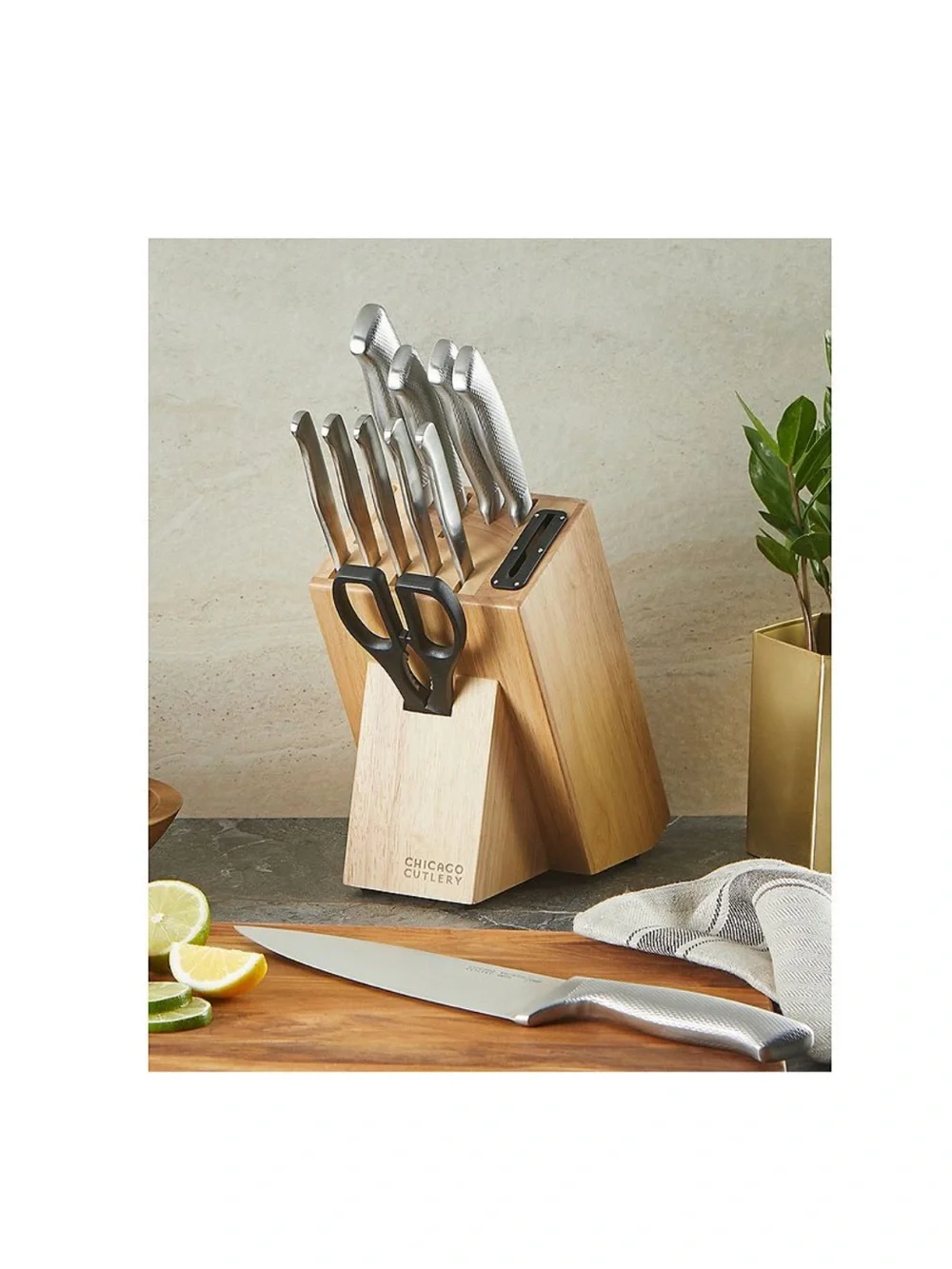 Chicago Cutlery 12-Piece Stainless Steel Knife Block Set - Silver & Natural Wood